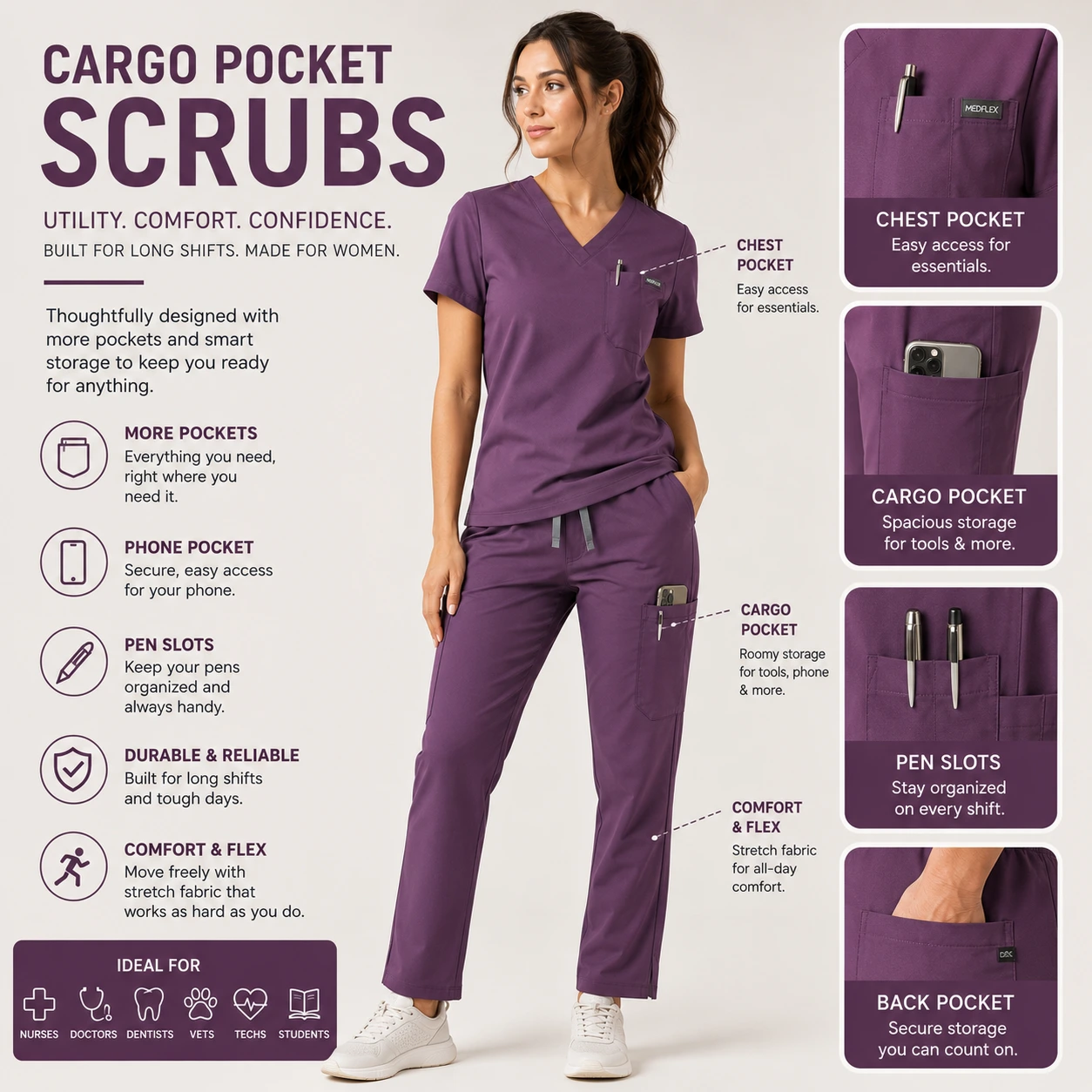 Cargo Scrubs For Women