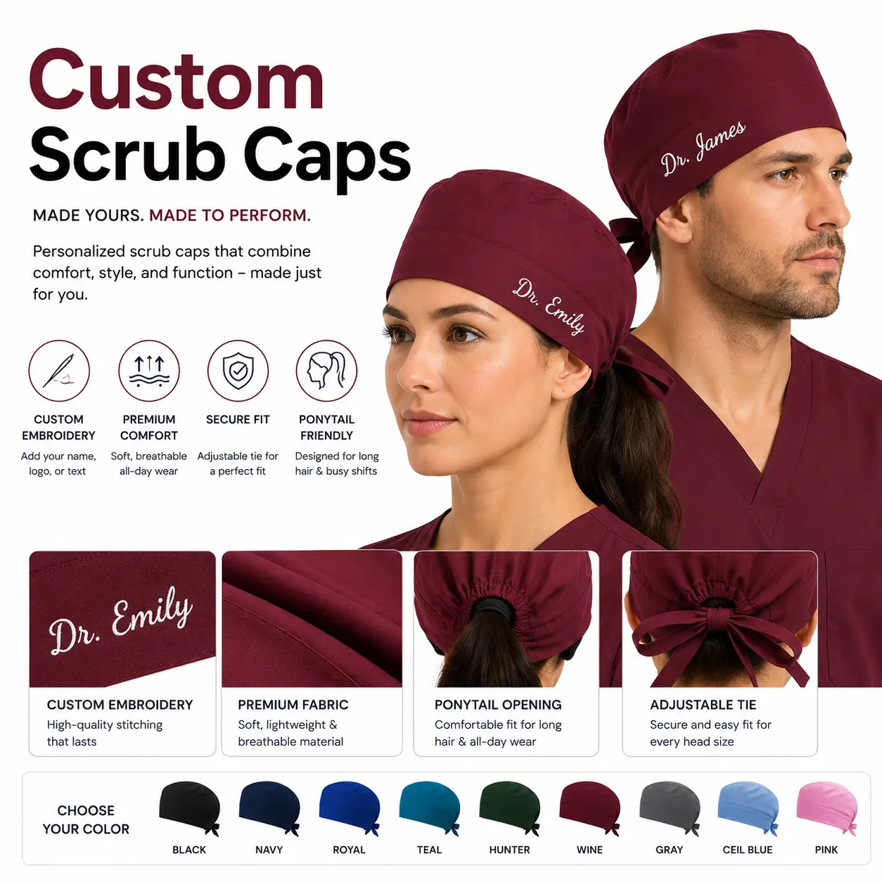 Ponytail Scrub Cap​
